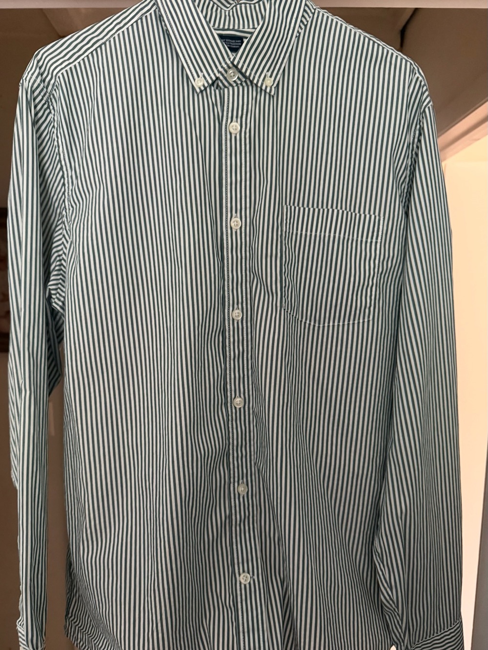 GAP Men's Green and White Pinstripe Dress Shirt